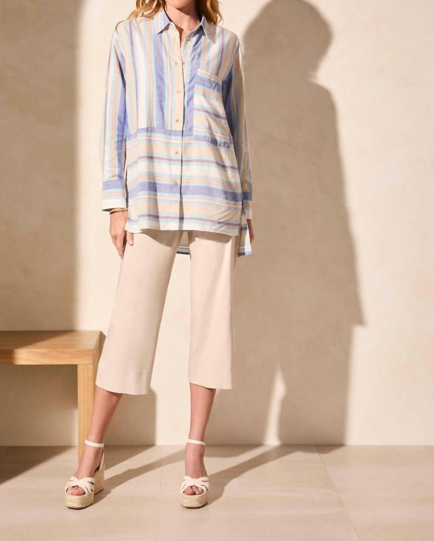 Tribal - Long-sleeve Button-front Collared Blouse