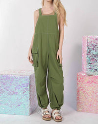 Very J - Casual Sleeveless Cargo Jumpsuit