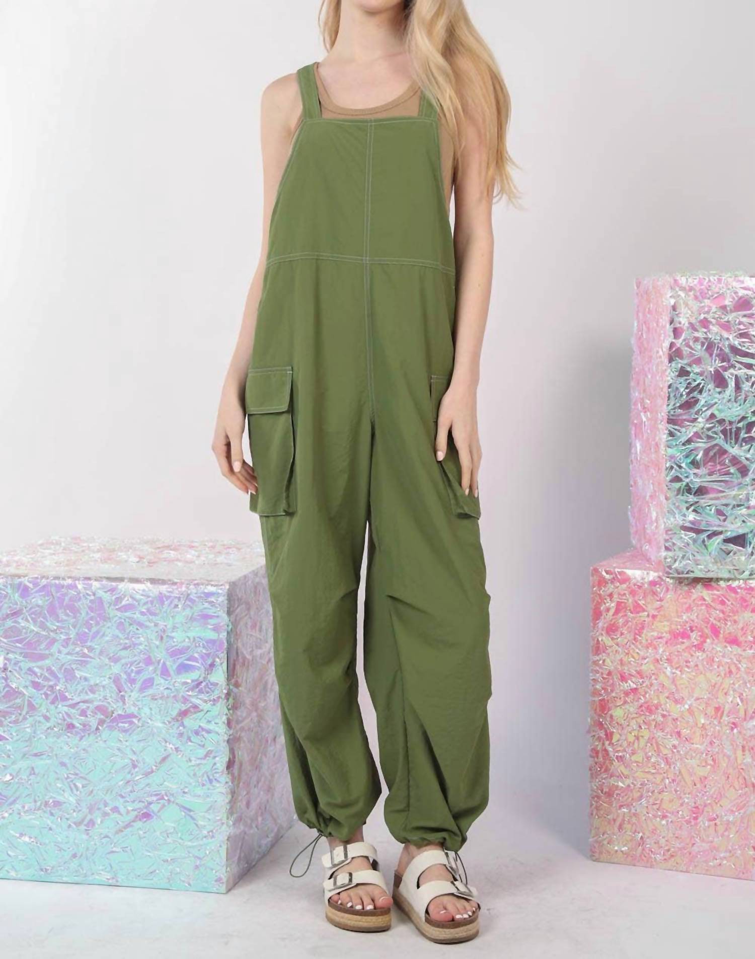 Very J - Casual Sleeveless Cargo Jumpsuit