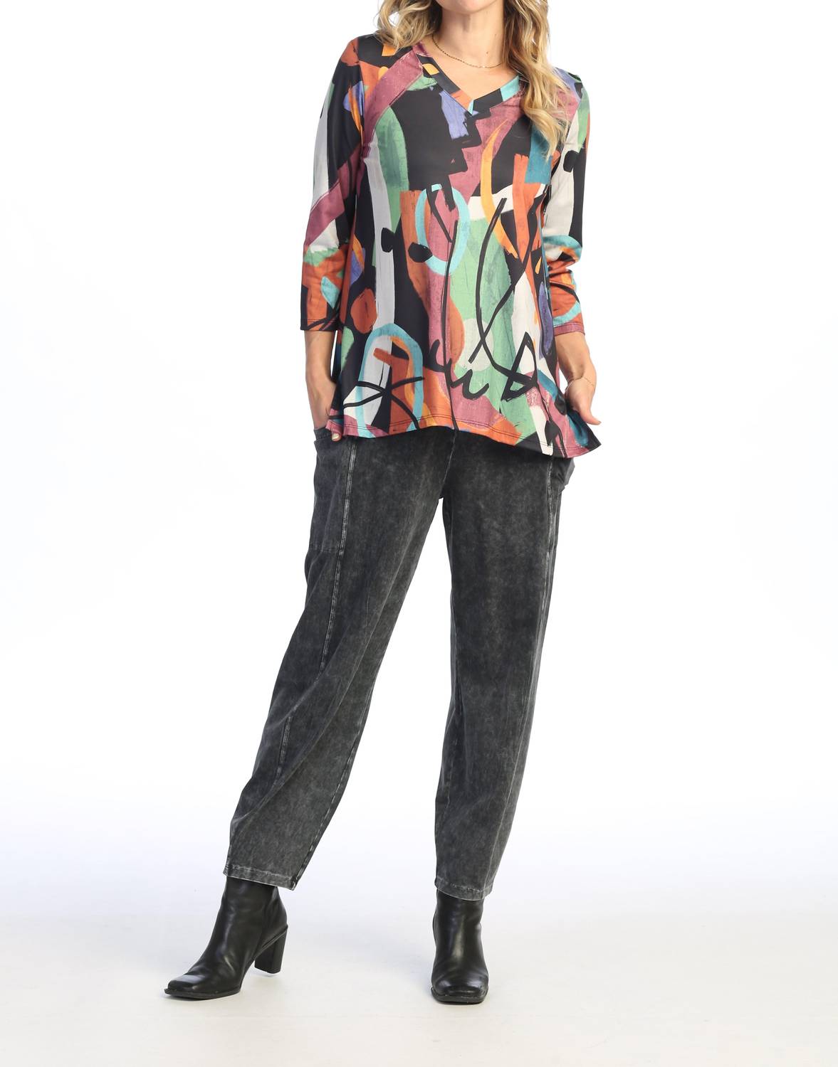 Jess & Jane Ponderosa Soft Touch Top in multi - women's blouse - detail view