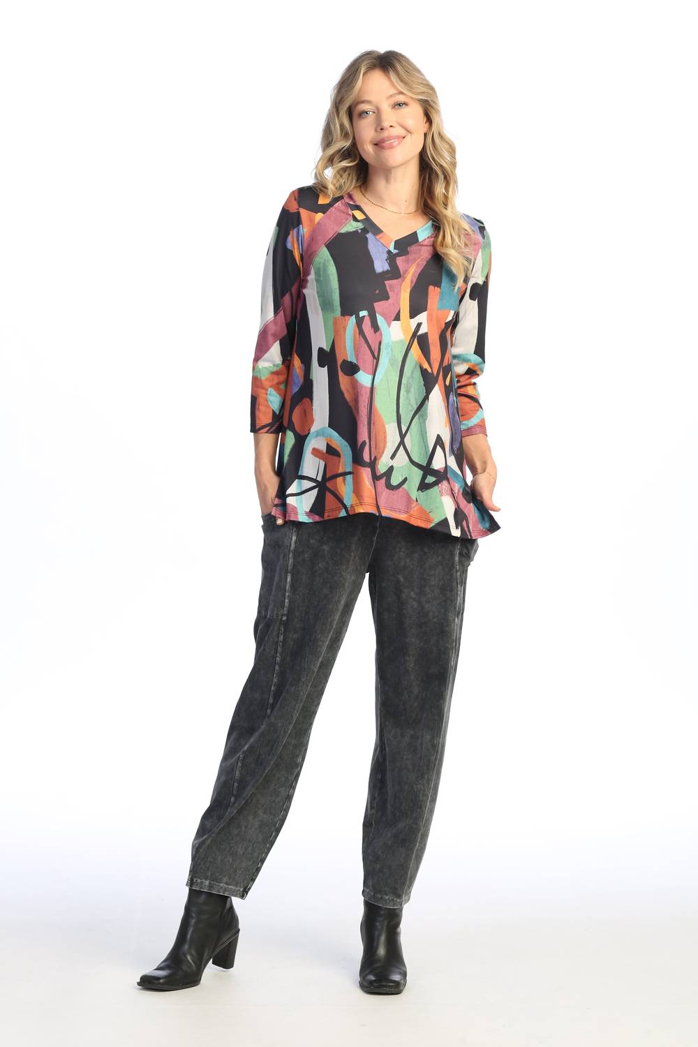 Jess & Jane Ponderosa Soft Touch Top in multi - women's blouse - alternate view
