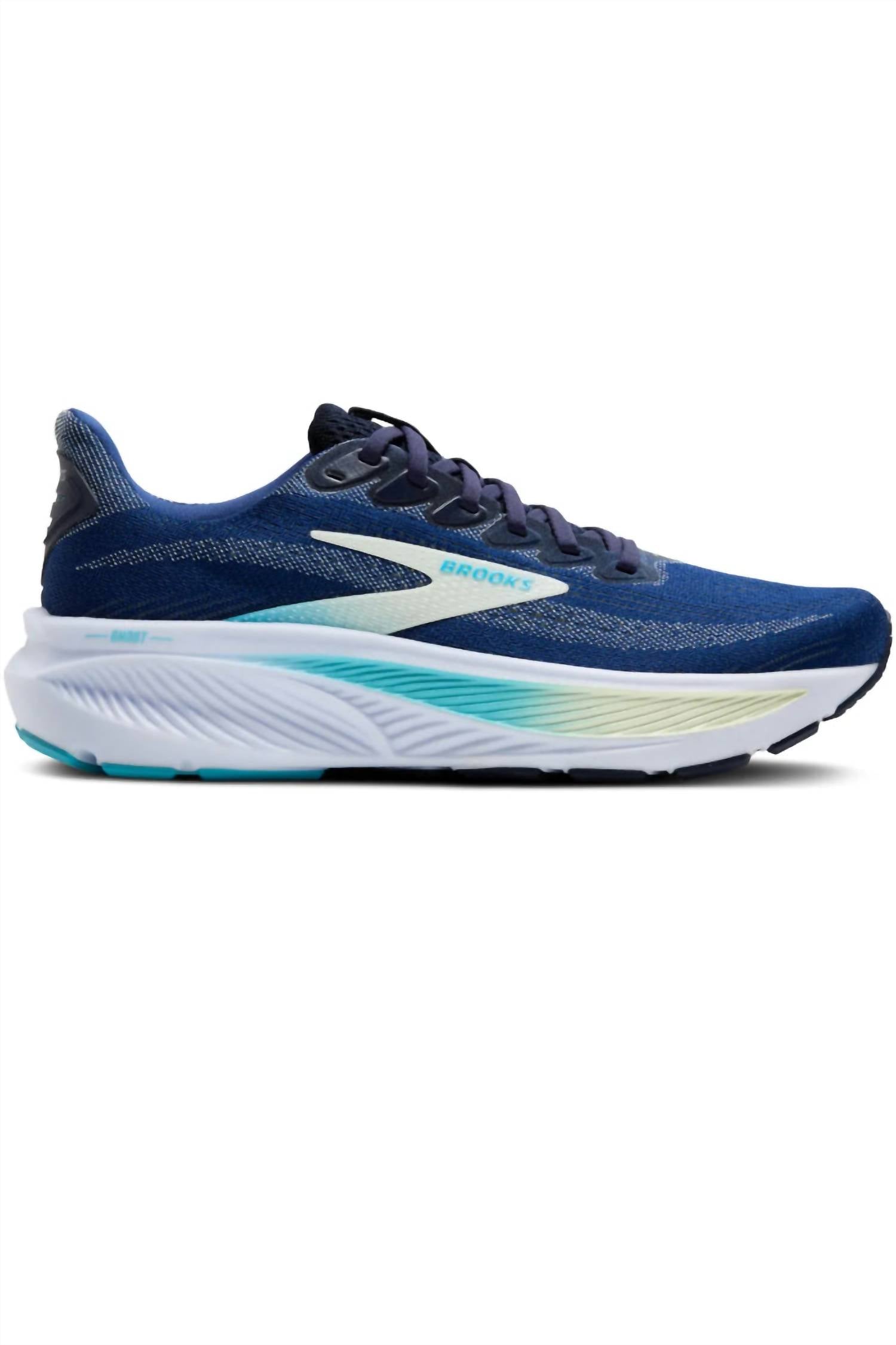 BROOKS Women's Ghost 17 Running Shoe in navy green turquoise - women's shoe - detail view
