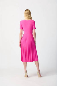 Joseph Ribkoff - Pleated Faux Wrap Short Sleeves Fit And Flare Dress