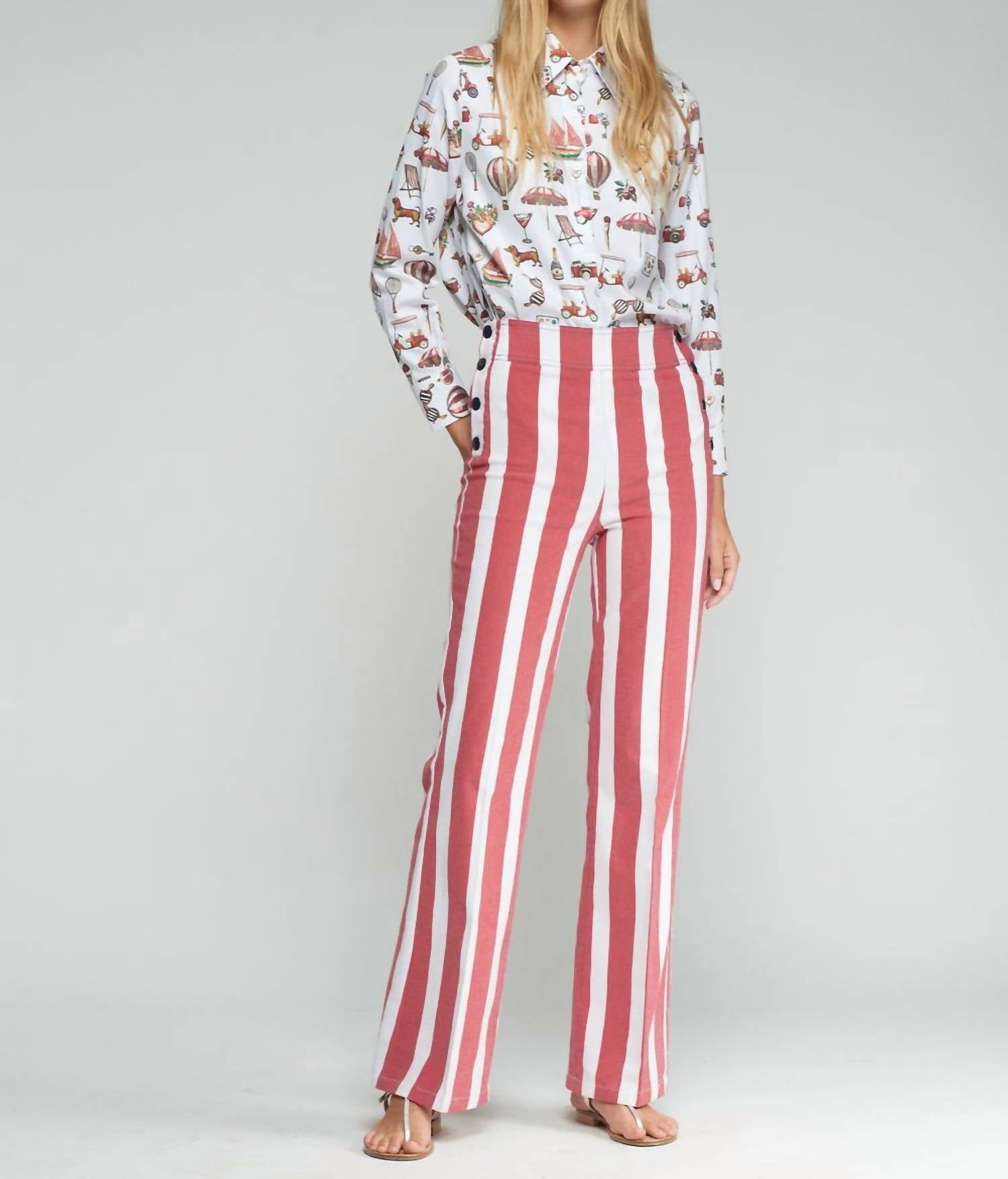 Vilagallo Striped Trousers With Buttons in rojo raya - women's pants