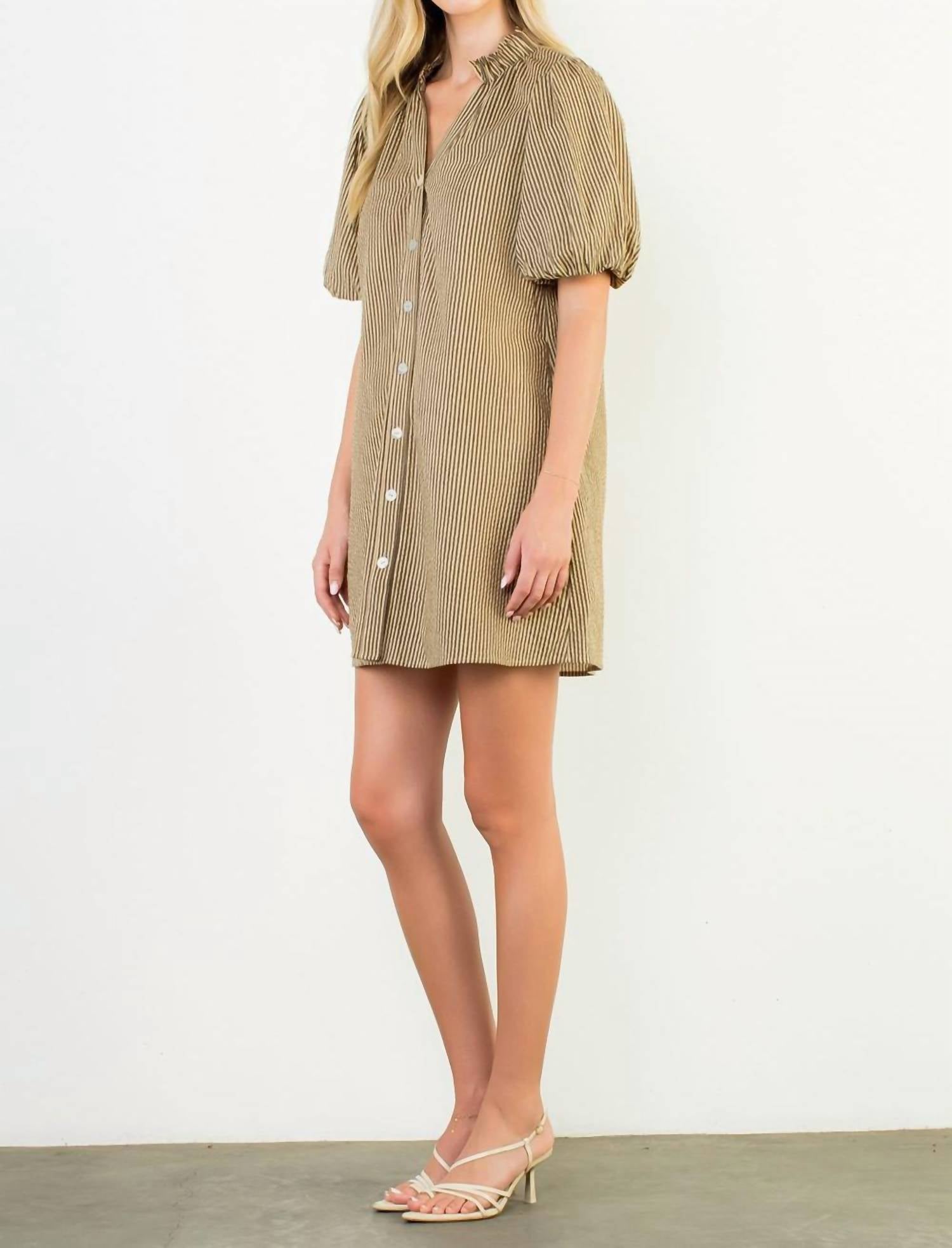 Thml - Puff Sleeve Striped Button Dress