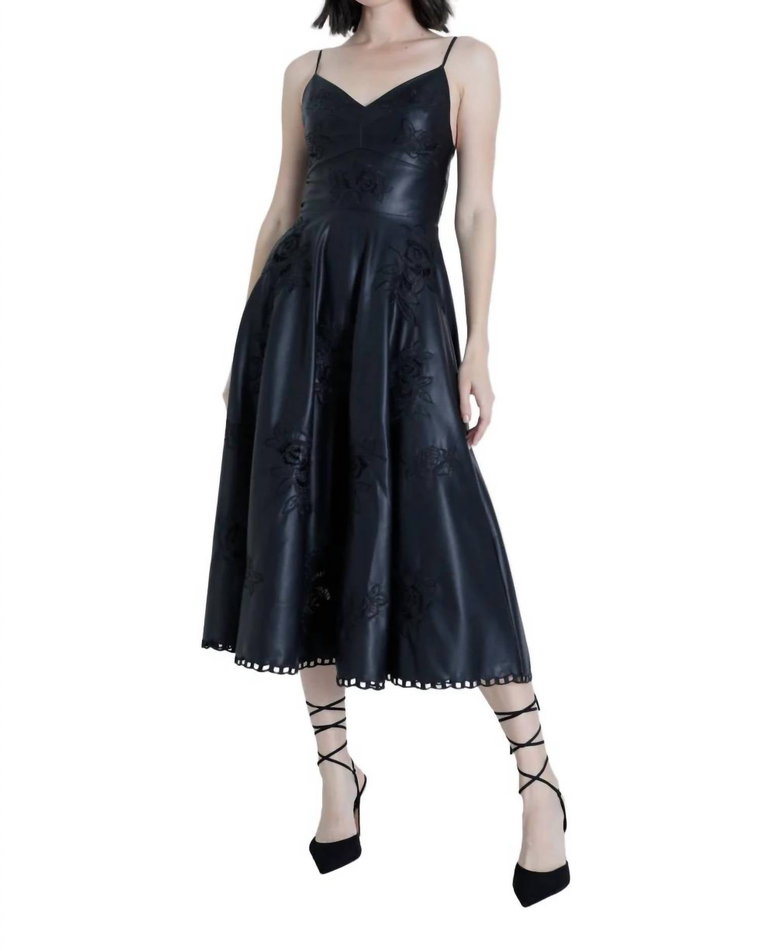 Karina Grimaldi Gloria Vegan Leather Midi Dress in black - women's dress