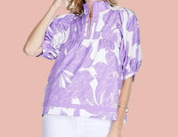 Jade - Floral Blooms Stand Collar Top