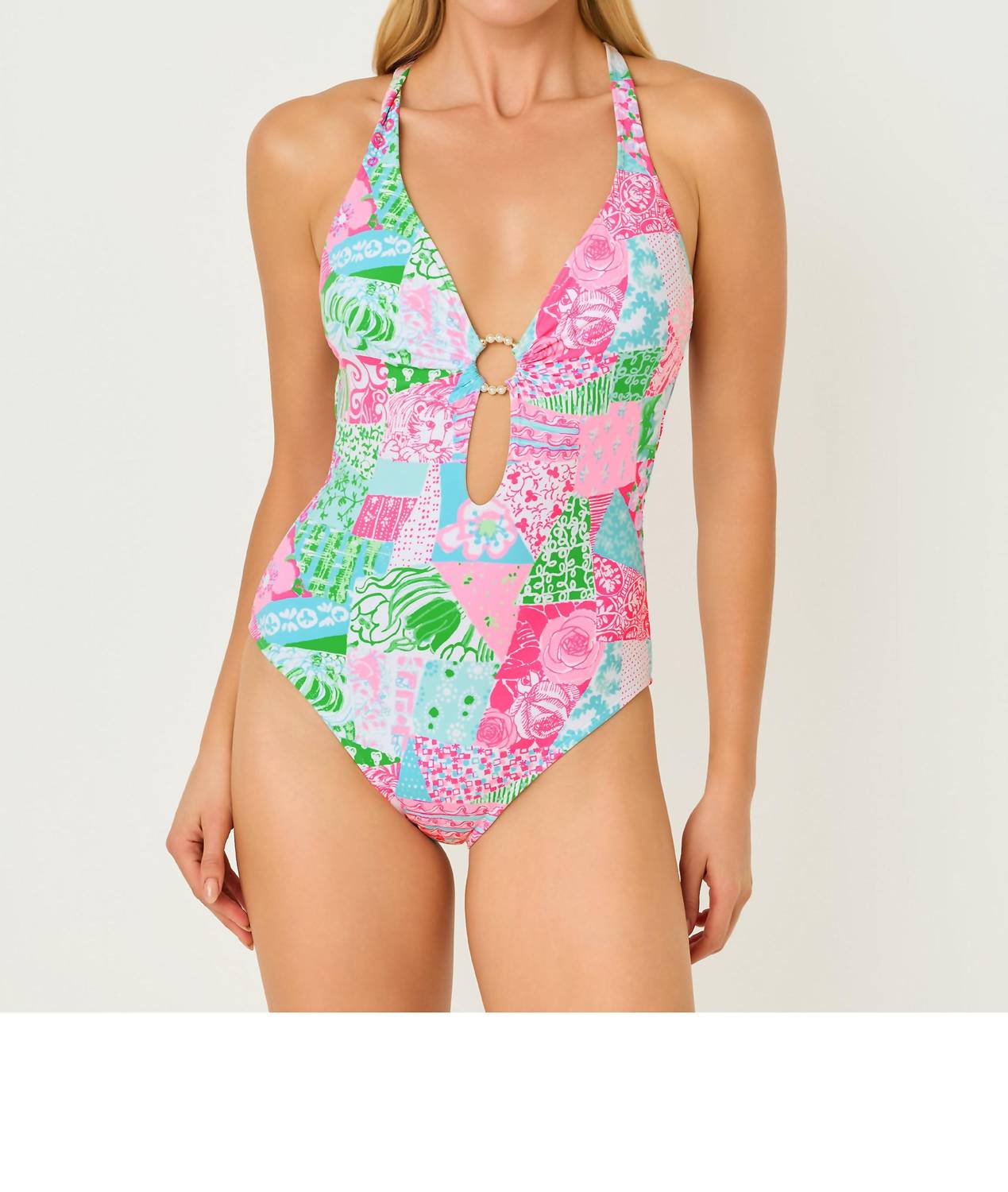 Lilly Pulitzer Ester One Piece Swimsuit in multi crazy quilt - women's swimwear