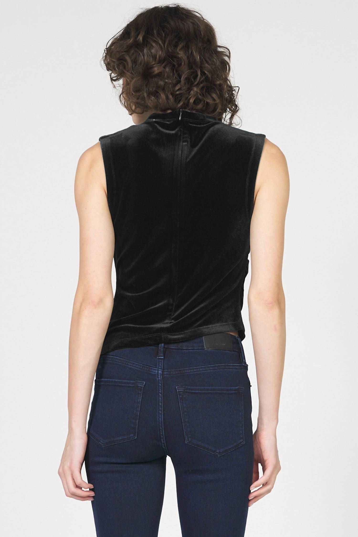 DEAR JOHN DENIM Shaunee Ruched Velvet Tank Top in black - women's tank top - detail view
