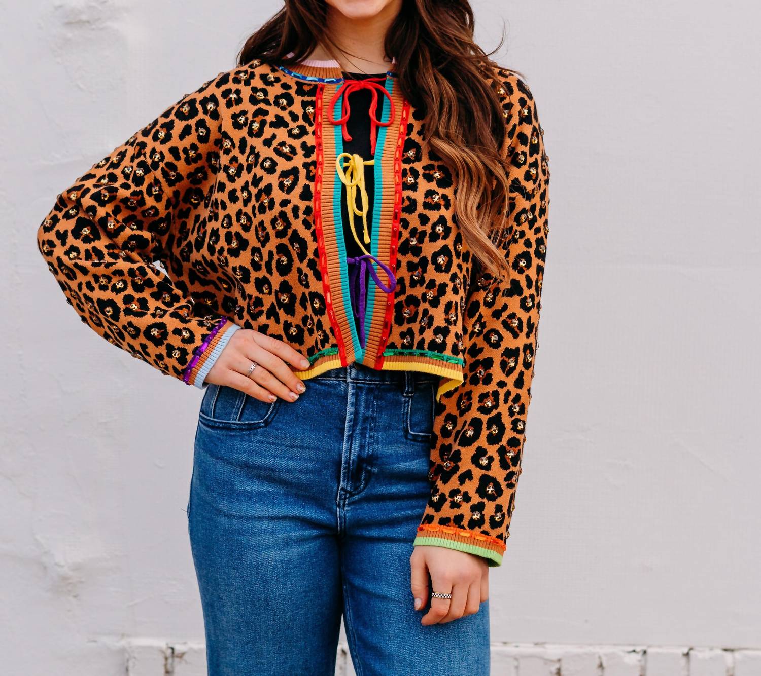 Queen Of Sparkles - Tie Rhinestone Sweater