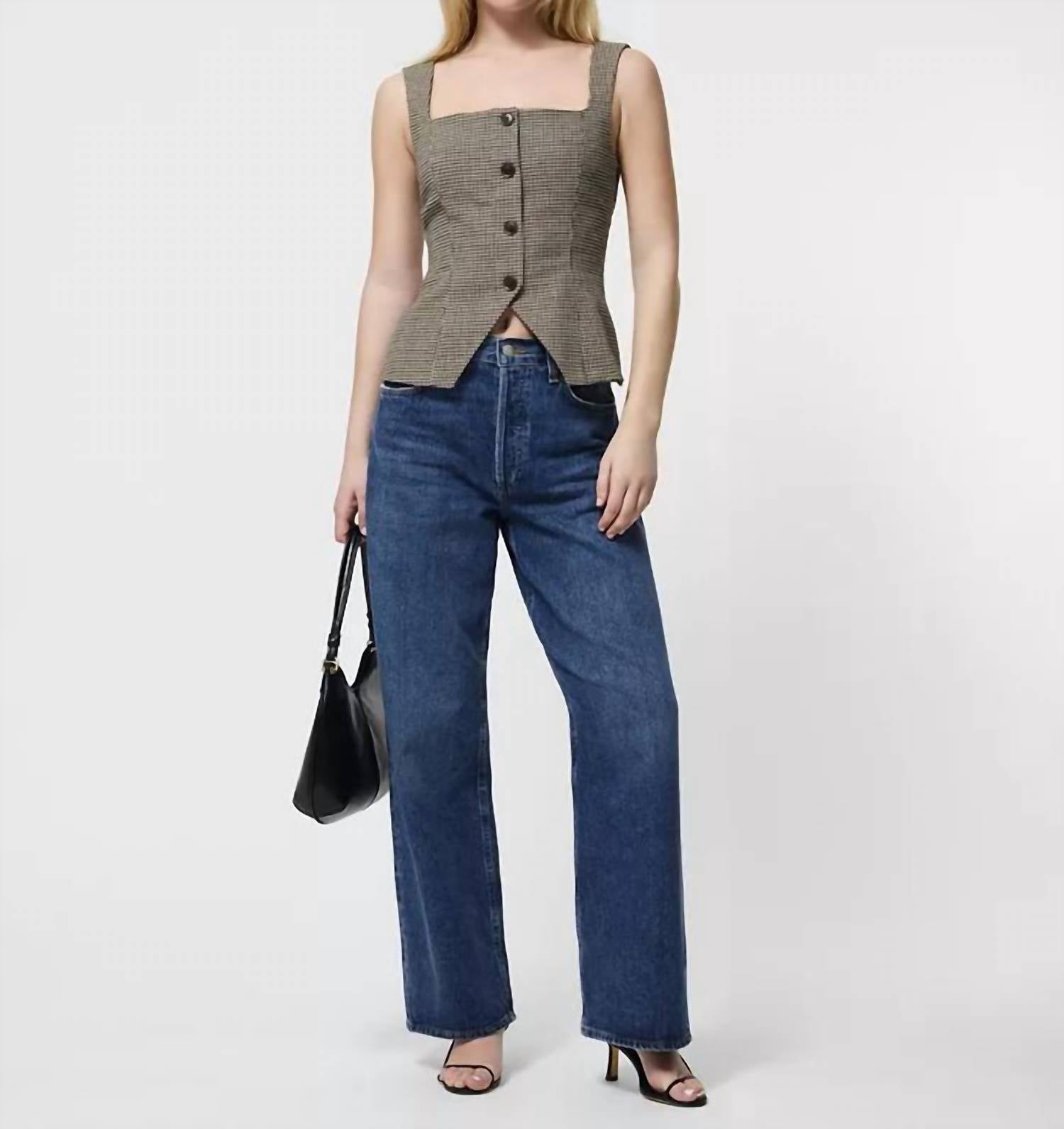 FRENCH CONNECTION Houndstooth Wool Sleeveless Top in brown multi - women's shirt