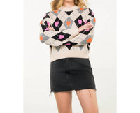 THML Argyle Pattern Knit Sweater in cream - women's sweater - view 9