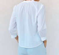 Bella Dahl 3/4 Sleeve Tie Neck Blouse in white - women's shirt - detail view