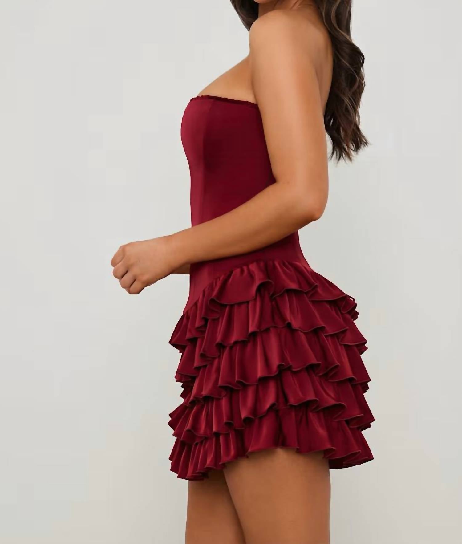Oh Polly - Bandeau Ruffled Tiered Corset Mini Dress