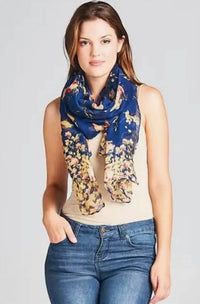 La Soul - Women's Birds And Cherry Blossom Printed Lightweight Scarf Wrap