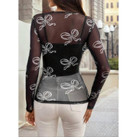 1 the Woman Bow Mesh Long Sleeve Top in black - women's long sleeve top - alternate view