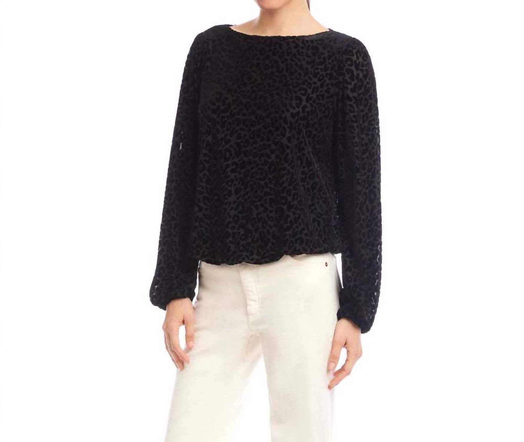 Karen Kane Blouson Sleeve Velvet Burnout Boatneck Top - Petite in leopard - women's long sleeve top - alternate view