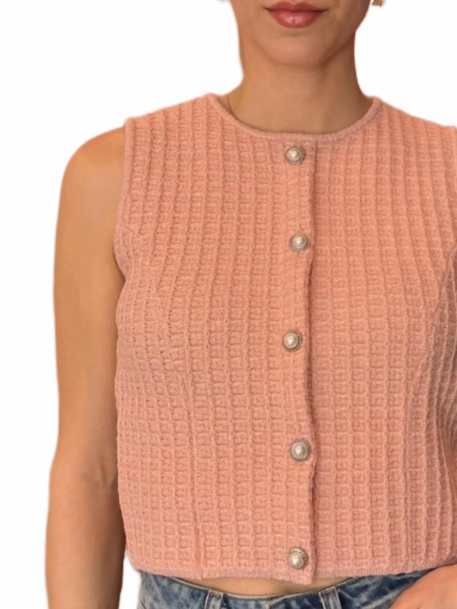 Sunday Edition - Round Neck Sleeveless Button Open Knit Top