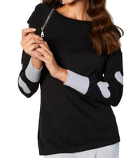 Zip Ribbed Cowl Neck with Heart Detail