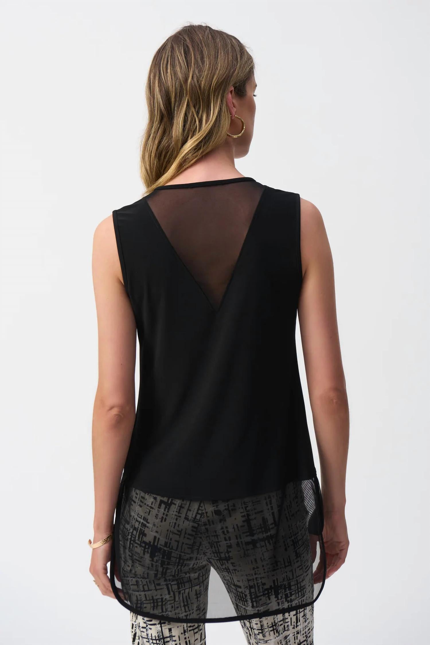 Joseph Ribkoff - Crew Neck Mesh Sleeveless Hi-low Top