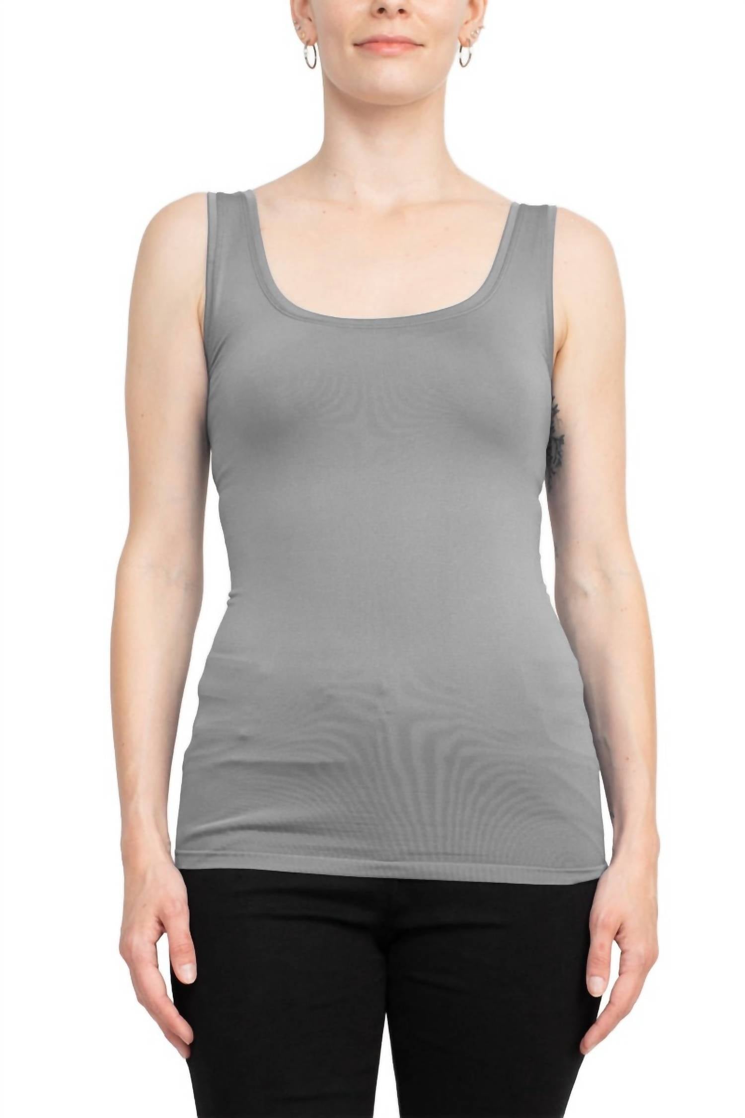 Alberto Makali - Scoop Neck Sleeveless Solid Spandex Top
