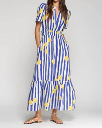 Vilagallo Leila Striped Lemon Dress in multi - women's dress - alternate view