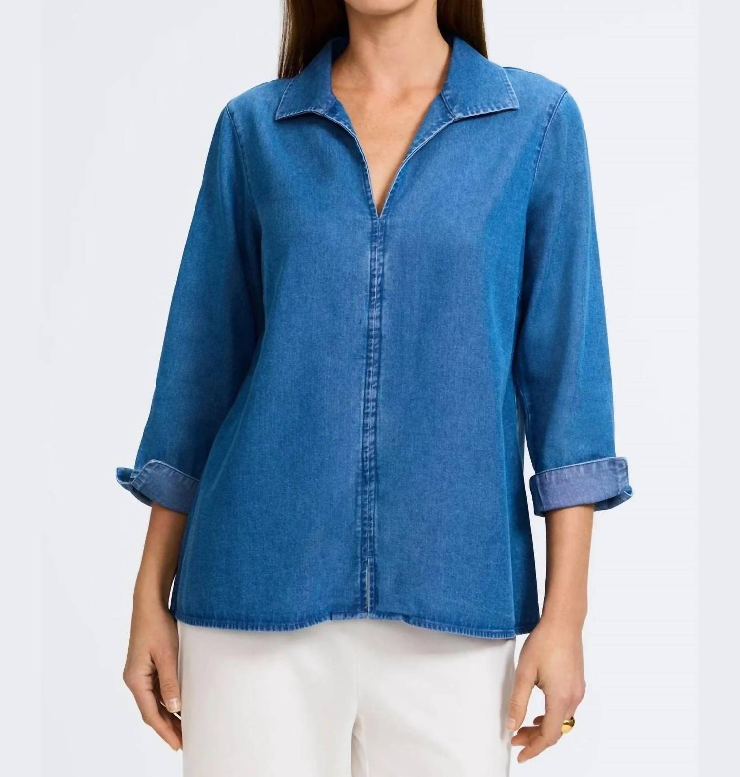 Foxcroft - Agnes Chambray Popover Top