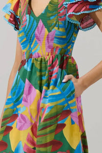 Sugarlips - Novi Tropical Patte Tiered Kelly Midi Dress
