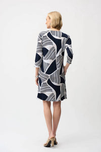 Joseph Ribkoff - Silky Knit Geometric Print Dress with Keyhole