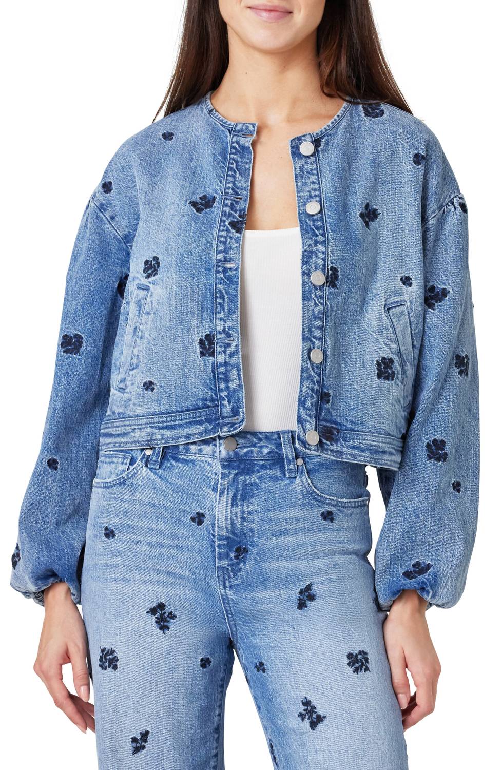 Habitual - Collarless Embroidery Jacket