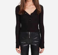 Michael Lauren - Reghan Crop Long Sleeve Scoop Neck Henley Top