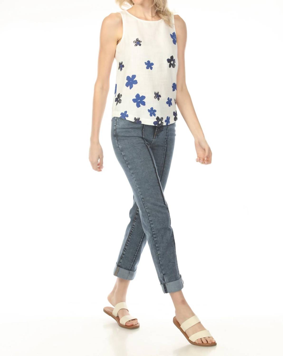 Charlie B - Printed Sleeveless Rounded Hem Top