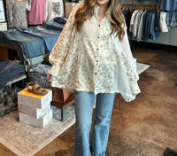 Pol - Floral Patchwork Long Sleeve Button Up Top