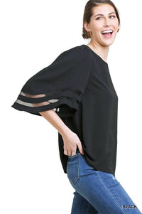 Umgee - Mesh Burnout Bell Sleeve Top