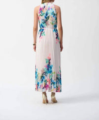 Joseph Ribkoff - Pleated Satin Floral Print Midi Dress