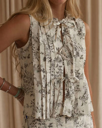 Blu Pepper - Sleeveless Pleated Front Tie Blouse