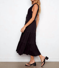 Charlie B - V Neck Multi Tiered Long Linen Dress