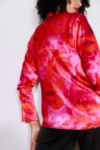 catherine gee Daria French Cuff Silk Blouse in hot roses - women's blouse - detail view