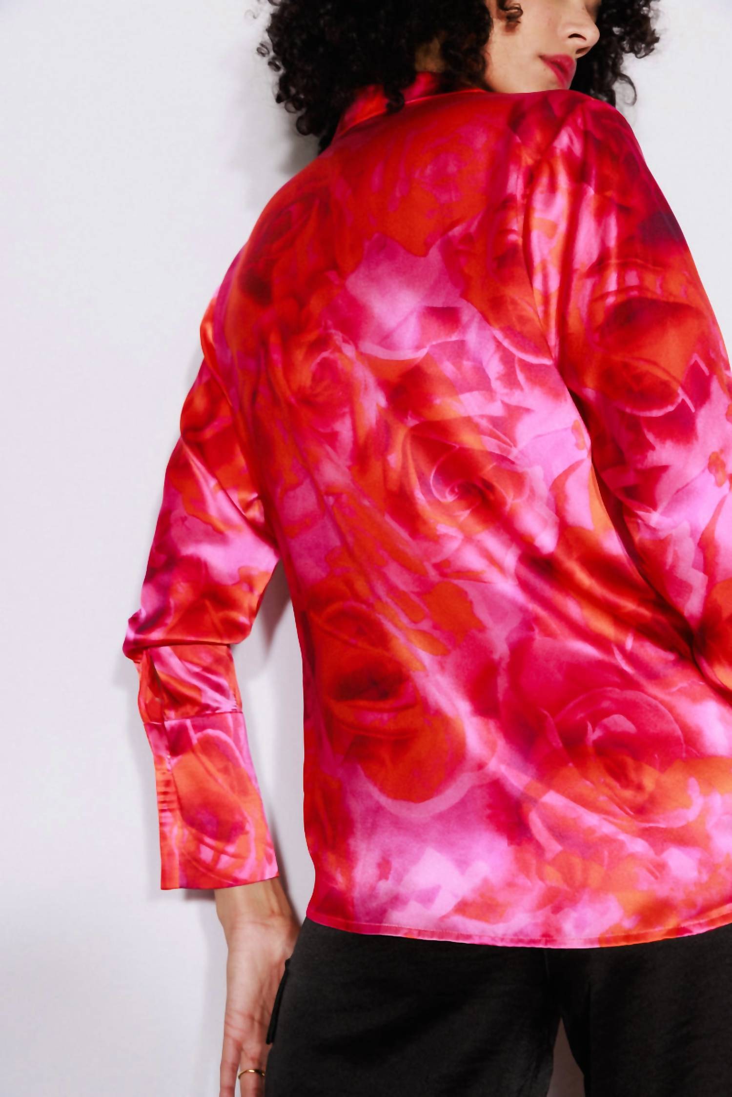 catherine gee Daria French Cuff Silk Blouse in hot roses - women's blouse - detail view