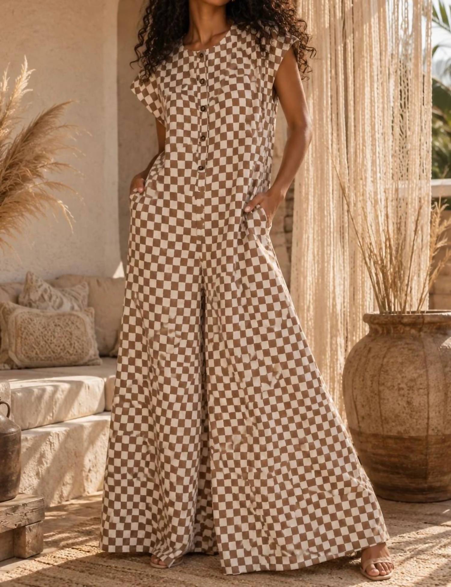 Surelymine - Monaco Check Wide Leg Jumpsuit
