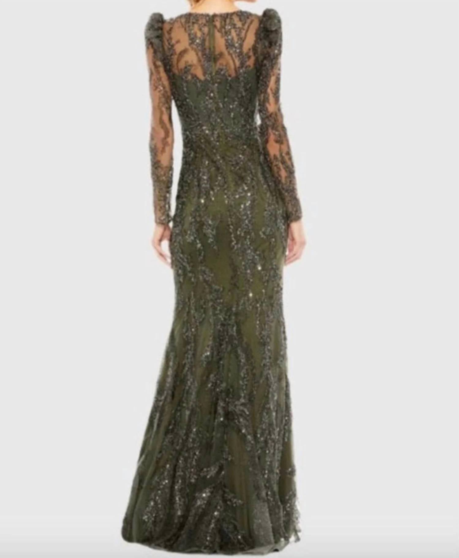 Mac Duggal - Long Sleeve Beaded V-neck Gown