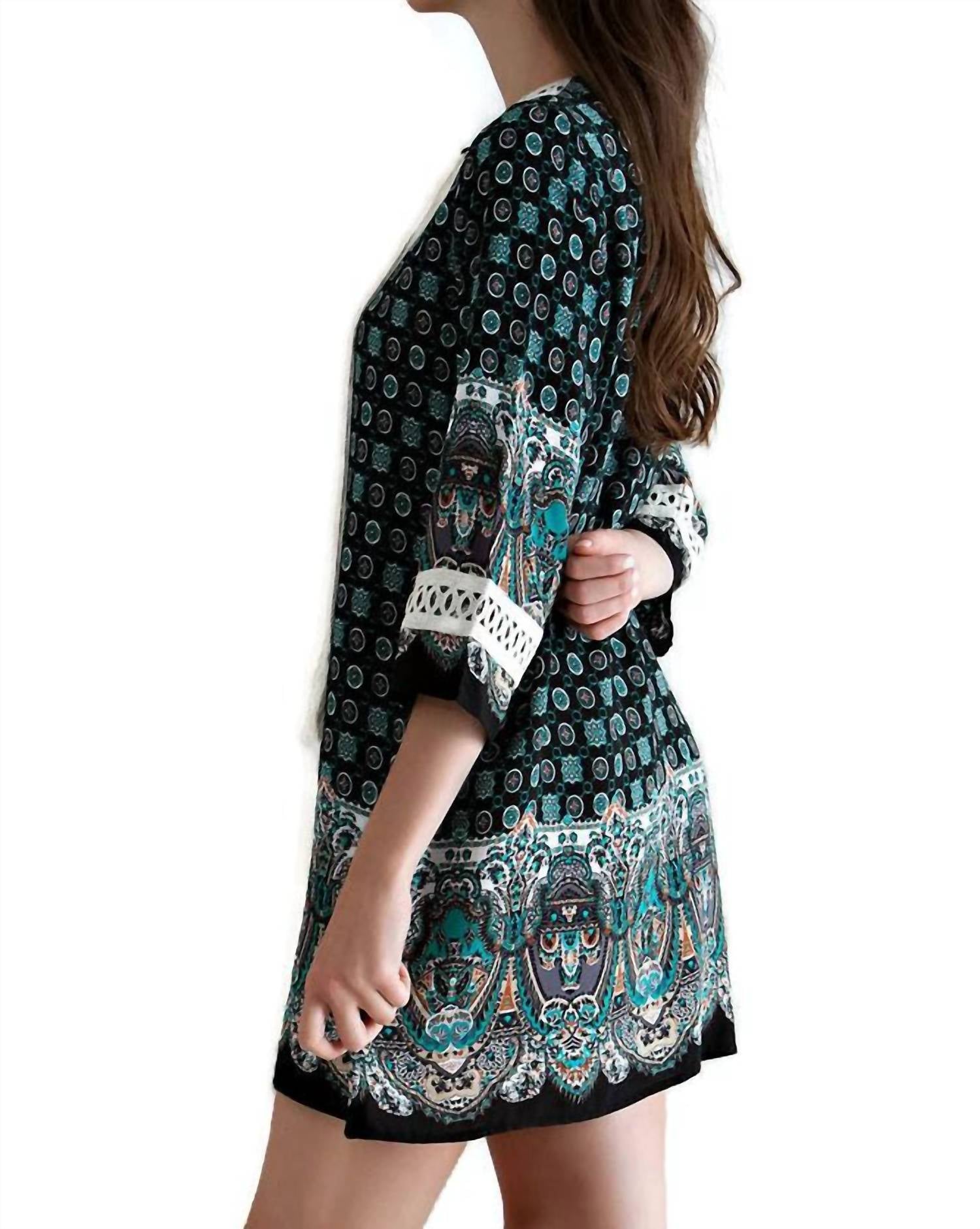 Entro - Border Print Tassel Tie Mini Dress