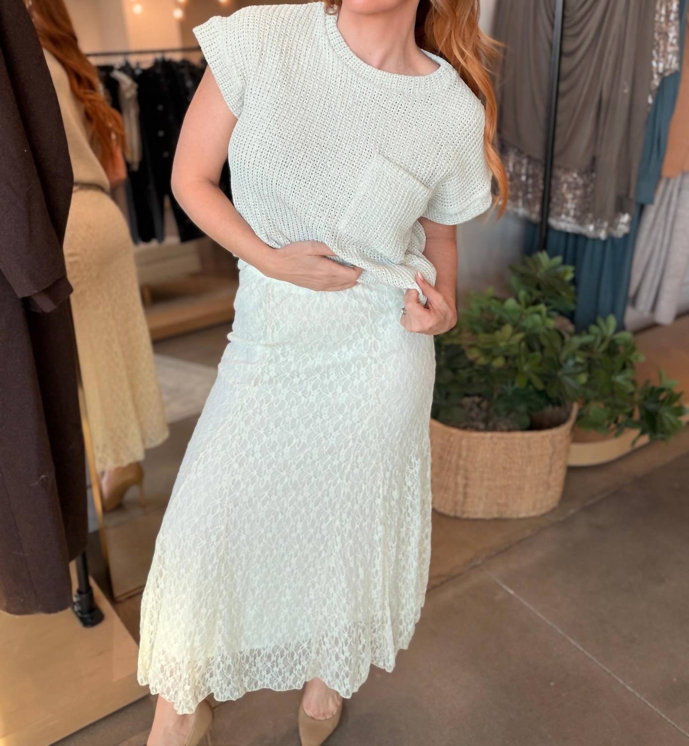 Sunday Edition Lace Maxi Skirt in cream - women's skirt