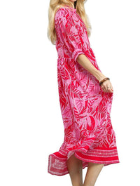 Umgee - Leafy Border Print Midi Dress