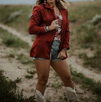 ELAN Oversized Suit Jacket in maroon - women's jacket - alternate view