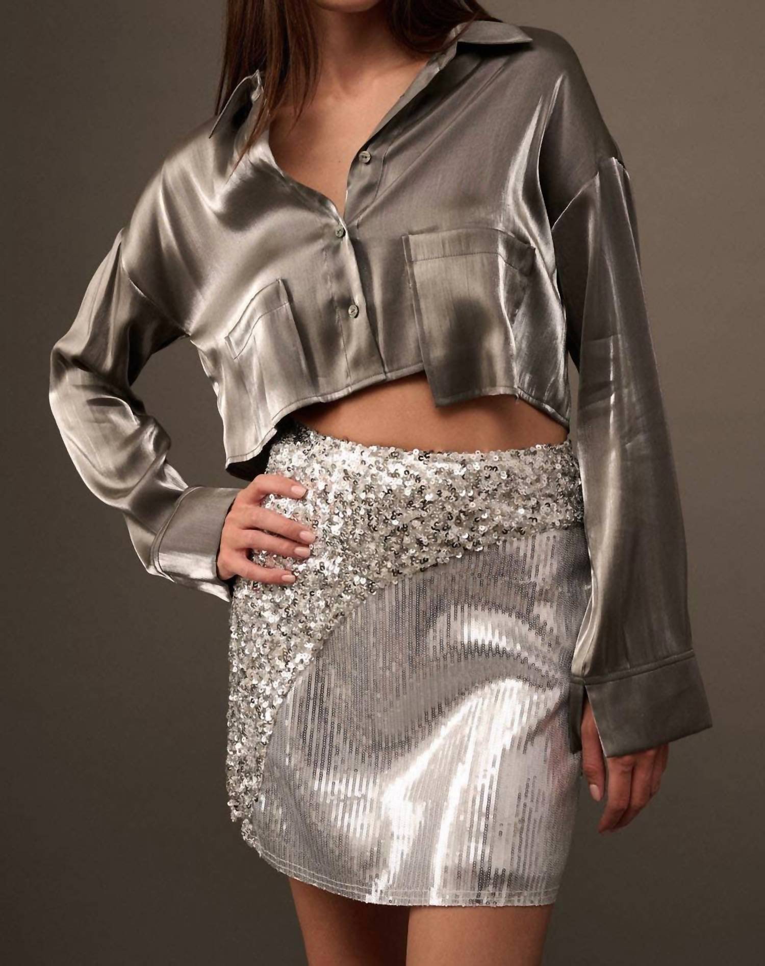 Promesa - COLORBLOCK SEQUINS HIGH WAIST MINI SKIRT