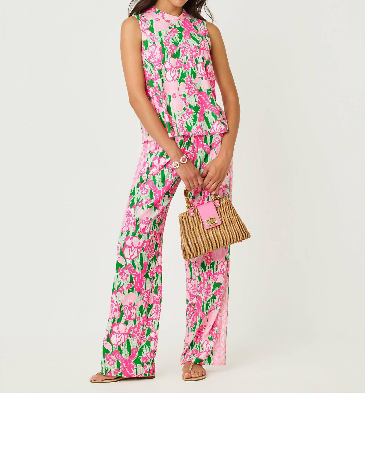 Lilly Pulitzer Anya Sleeveless Top in putting green hannah engineered - women's blouse