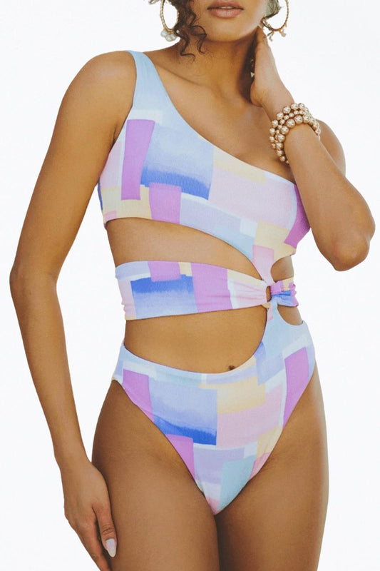 GAIA RETRO RIBBED CUTOUT ONE-PIECE SWIMSUIT