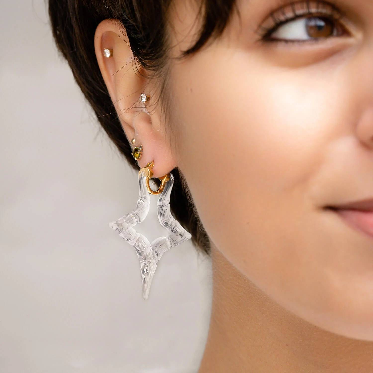 Gold & Honey - Women's Star Bamboo Lucite Hoop Earrings