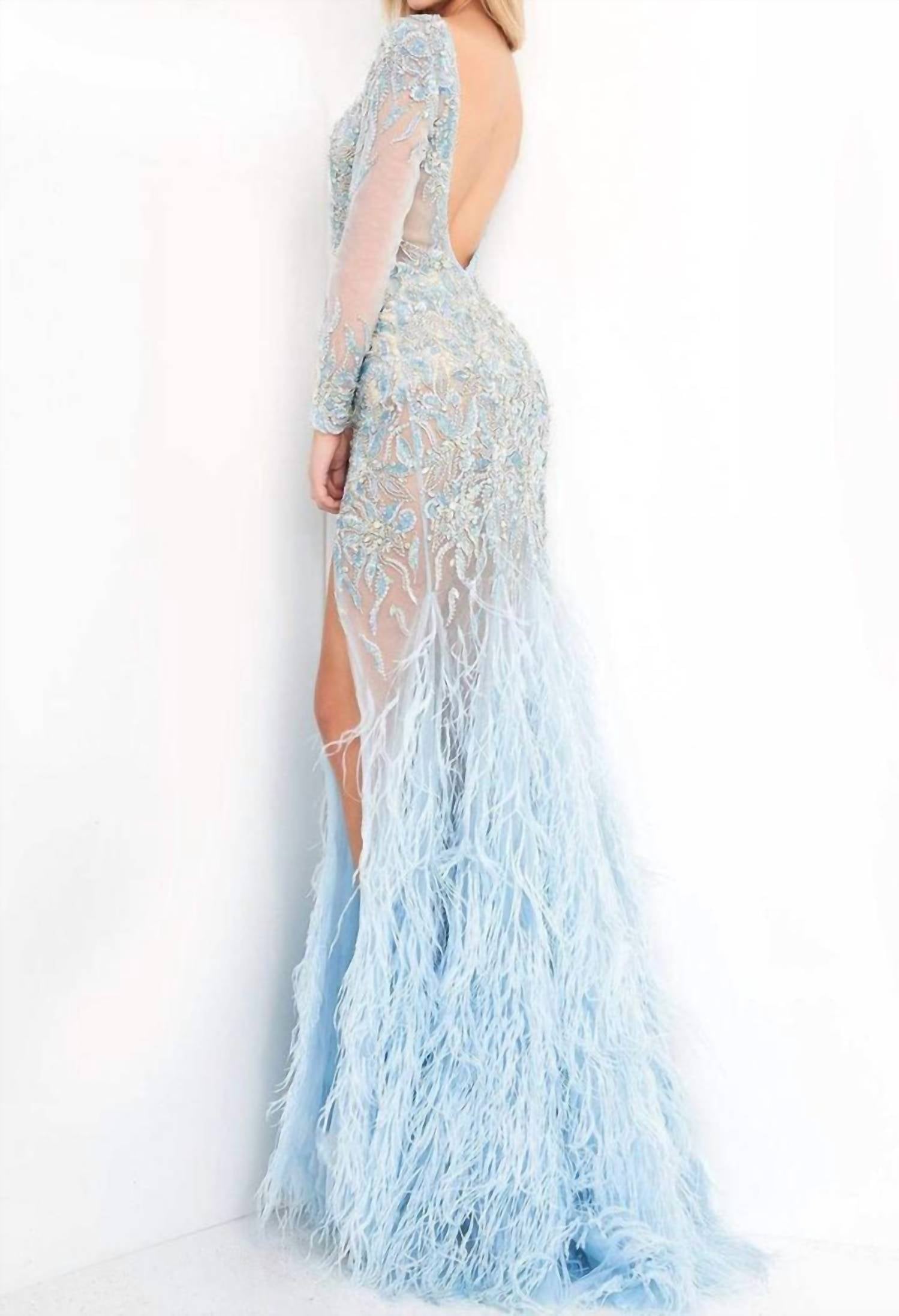 Jovani - Embellished Long Sleeve Trumpet Dress
